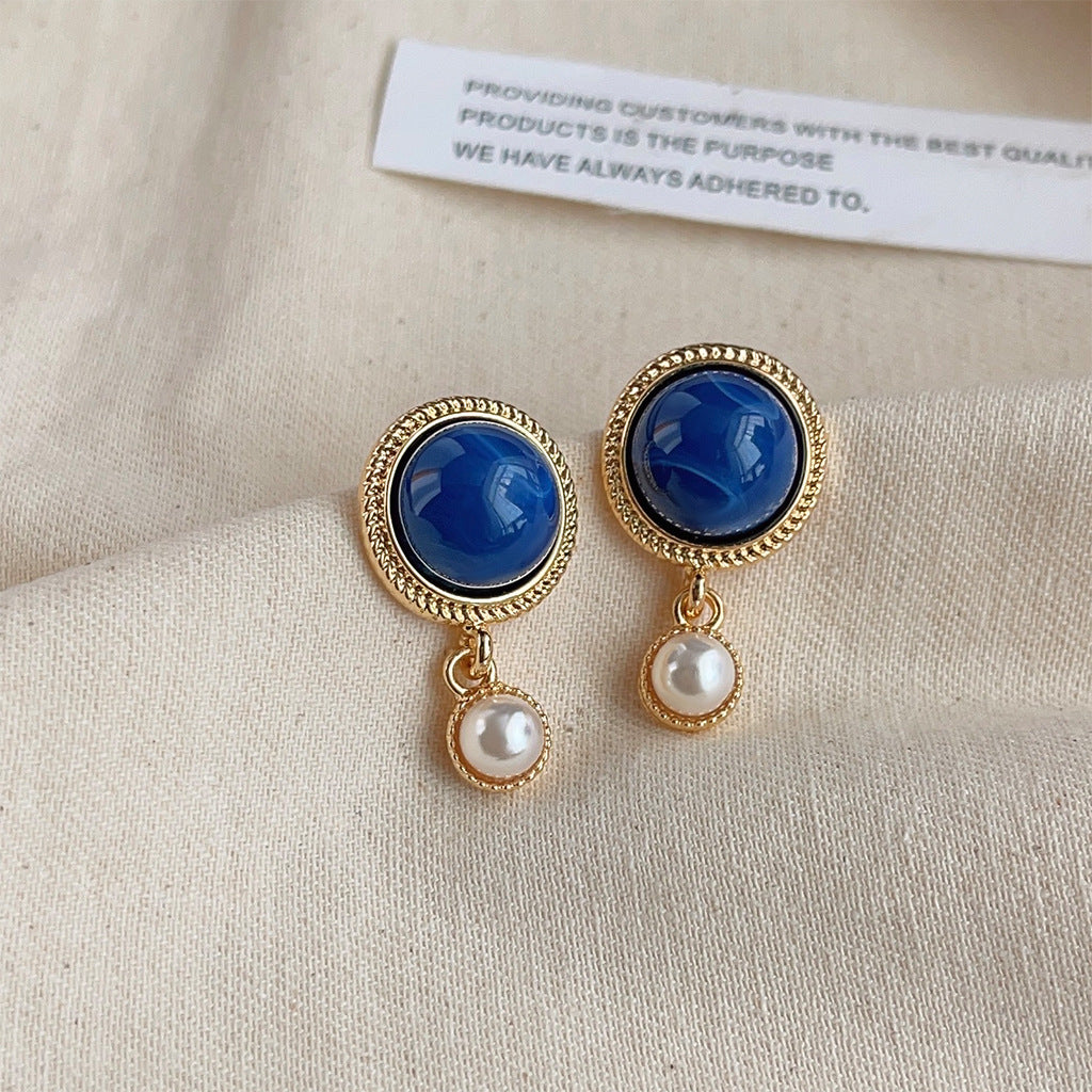 High-grade Sense Blue Color Enamel Design Blooming Earrings