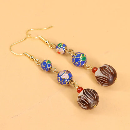 Ethnic Style Cloisonne Bodhi Carved Lotus Earrings