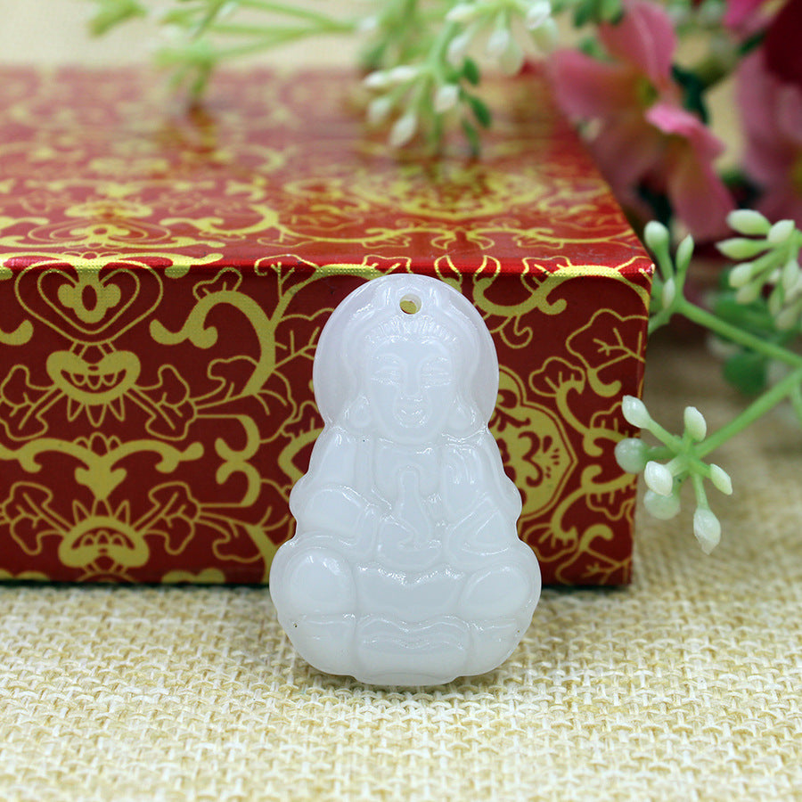 Safety Buckle Imitation Jade Glass White Peace Stall Temple Pendants