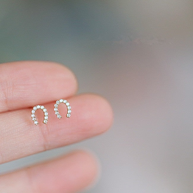 Women's Diamond Lucky Horseshoe Temperament Micro Inlaid Zircon Korean Style Earrings