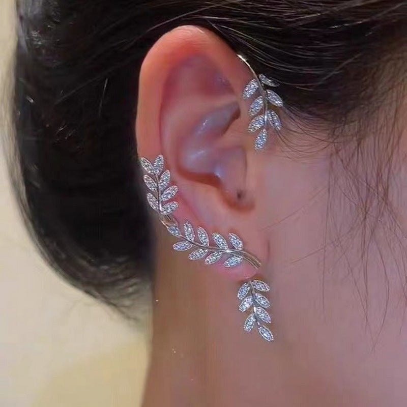 Women's Leaf Diamond Bone Clip Without Pierced Earrings