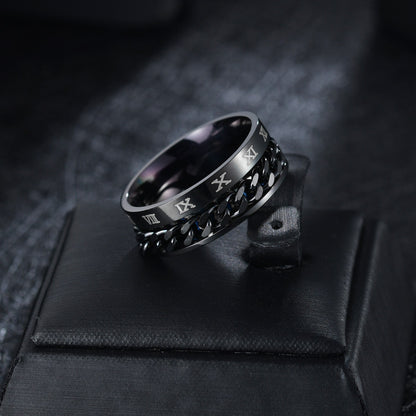 Men's Turn Chain Korean Hip Hop Titanium Steel Unique Hipster Rings