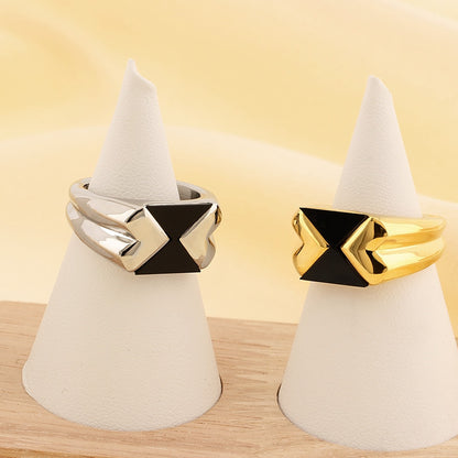 Women's Black Triangle Enamel High-grade Titanium Steel Rings