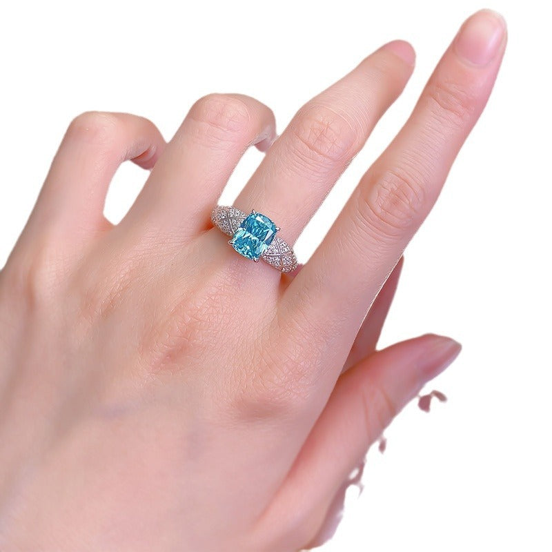 Jewelry Live Sier Paraiba Fat Square Rings