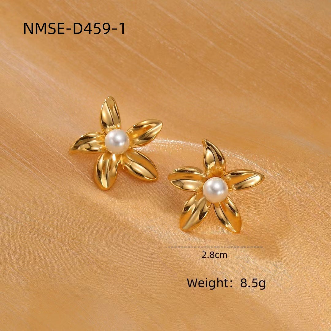 Titanium Steel Pearl Flower High-grade Simple Earrings