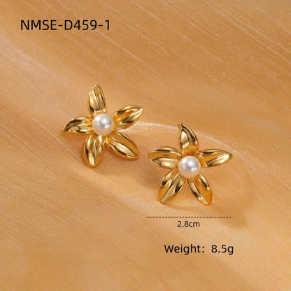 Titanium Steel Pearl Flower High-grade Simple Earrings