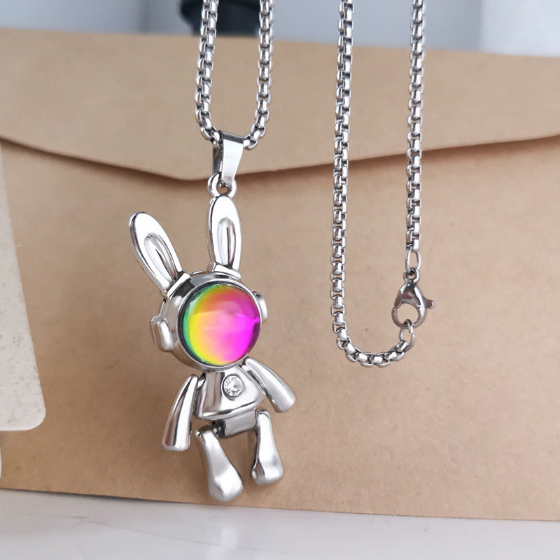 Women's & Men's Movable Personalized Titanium Steel Rabbit Hip Hop Long Necklaces