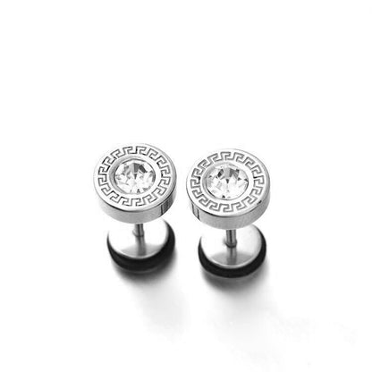 National Style Fashion Retro Round Great Wall Pattern Diamond Earrings