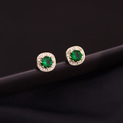 Emerald Zircon Square Female Temperament Light Luxury Style Earrings