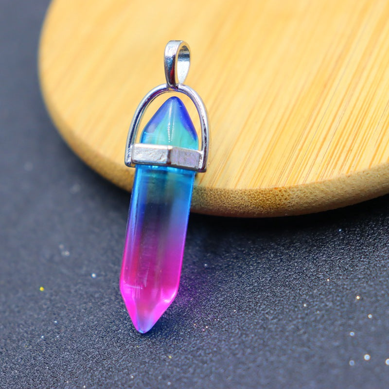 Natural Stone Crystal Hexagon Prism Bullet Pendants