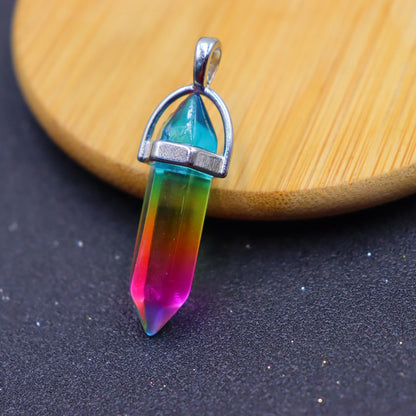 Natural Stone Crystal Hexagon Prism Bullet Pendants