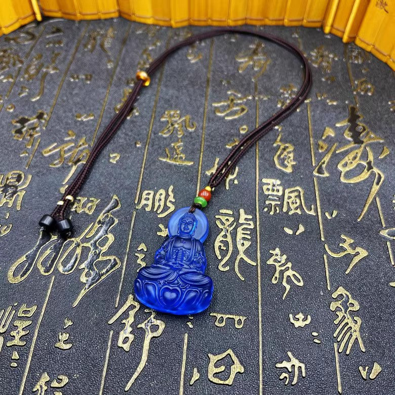 Women's & Men's Three-dimensional Ball Bead Chain Blue Buddha Pendants