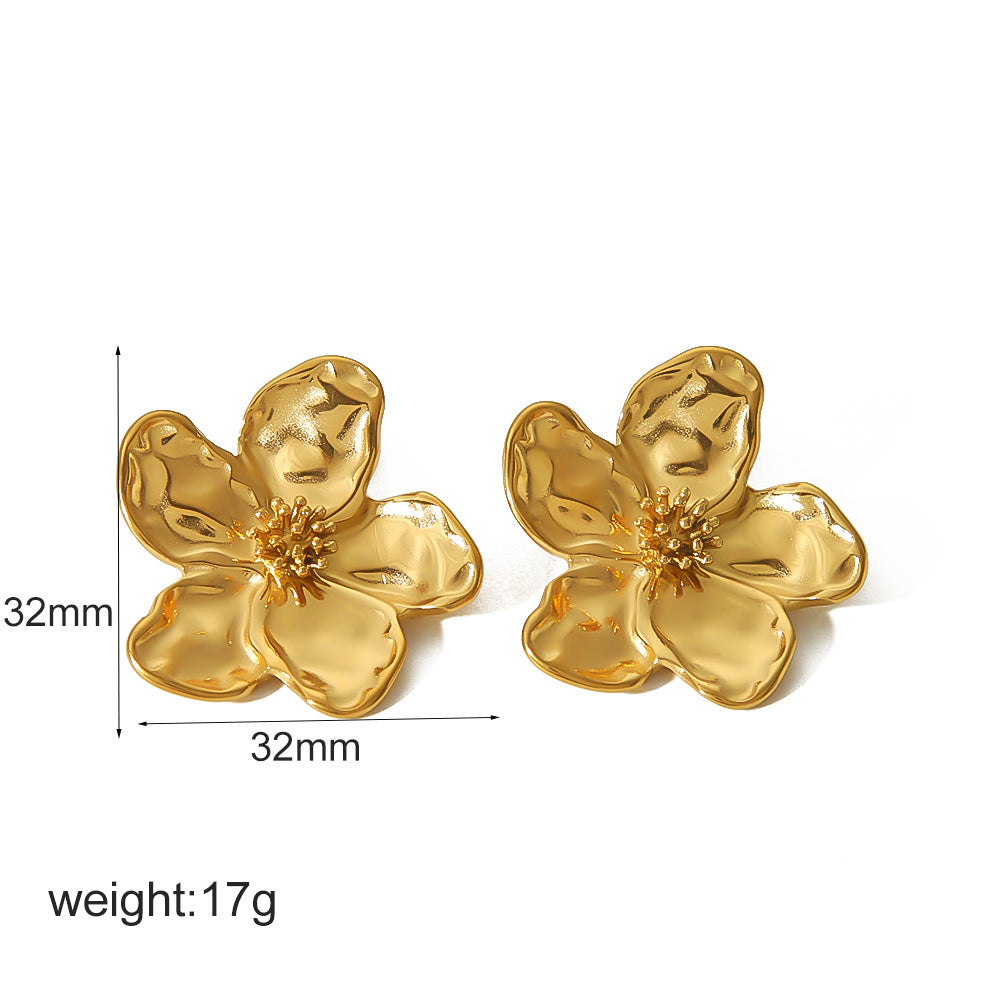 Gold Flower Female Niche Exaggerated Stainless Earrings