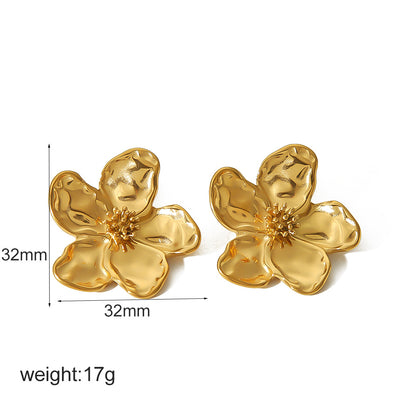 Gold Flower Female Niche Exaggerated Stainless Earrings