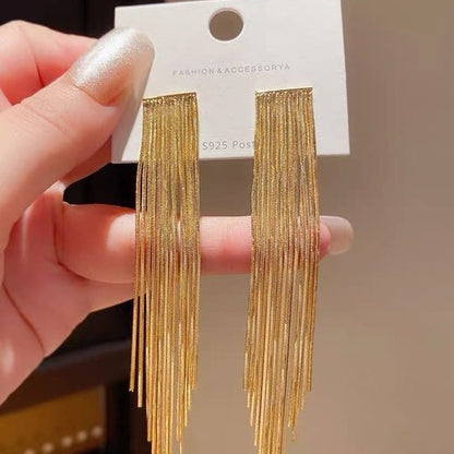 Sier Needle Metal Tassel Female Exaggerated Earrings