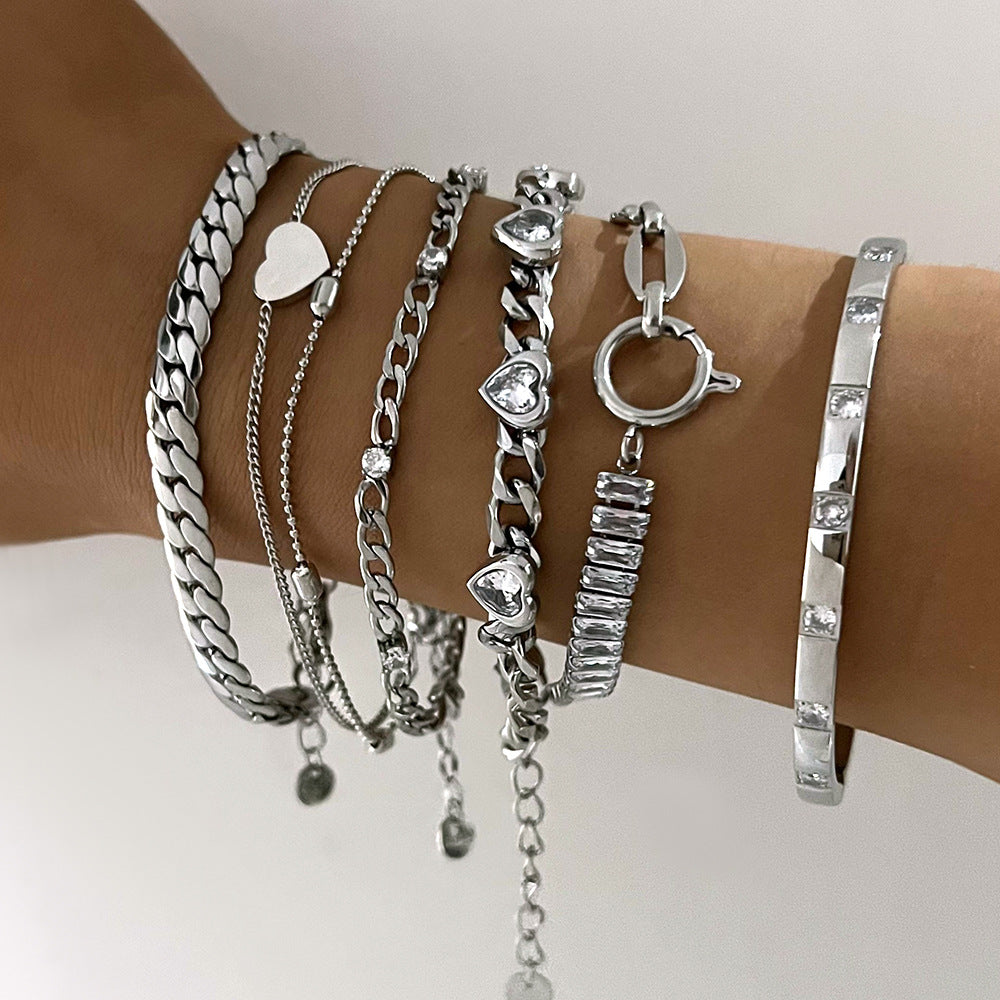 Women's Steel Exaggerated Design Wheat Chain Stitching Bracelets