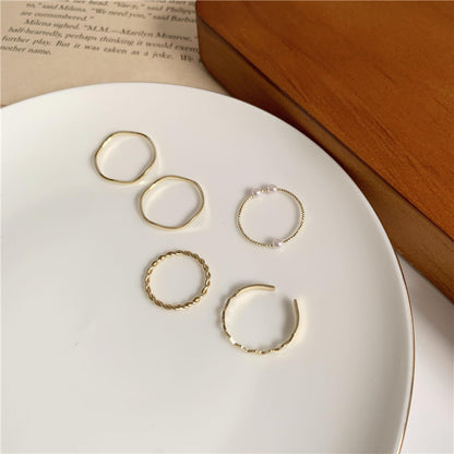 Women's Simple Pearl Combined Set Personality Tail Rings