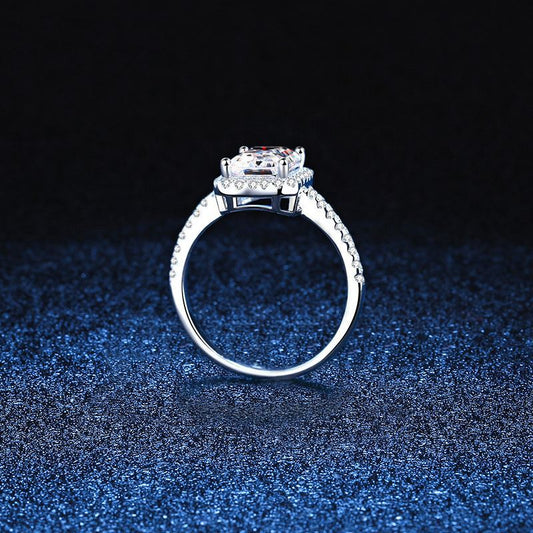 Sterling Sier Cube Sugar Emerald Cut Moissanite Rings