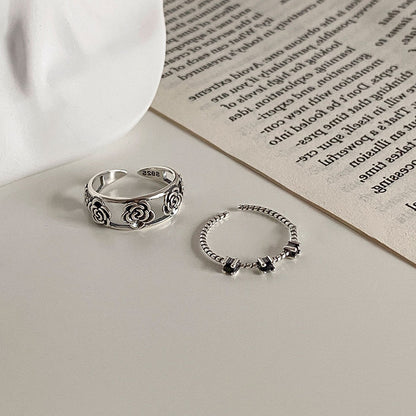 Style Retro Rose Flower Open Female Niche Unique Personality Rings