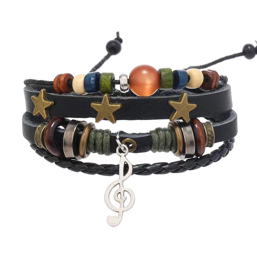 Notes Vintage Cowhide Hand-woven Beaded Trend Bracelets