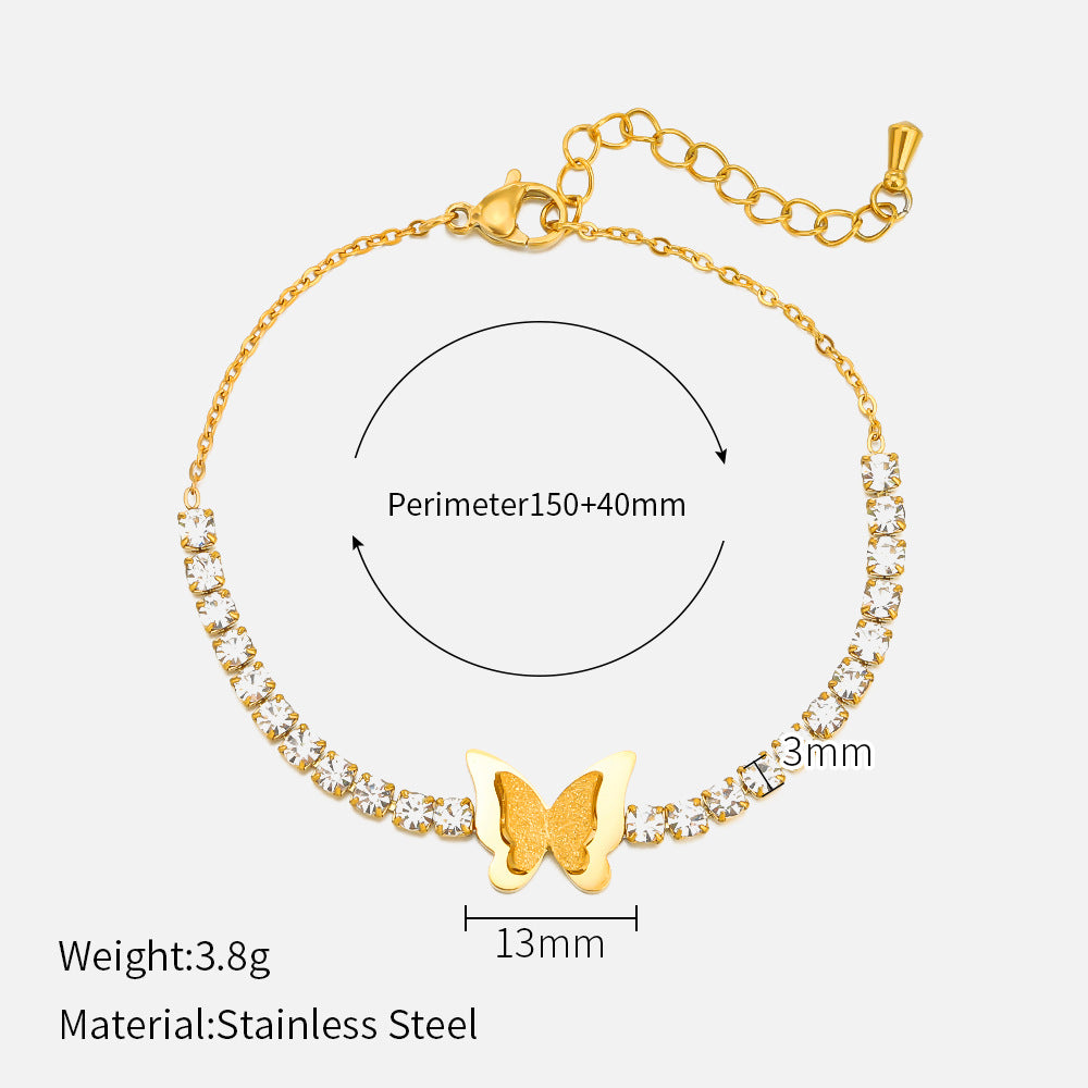 Gold Diamond Butterfly Clover Stainless Steel Female Style Bracelets