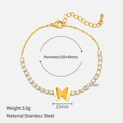 Gold Diamond Butterfly Clover Stainless Steel Female Style Bracelets