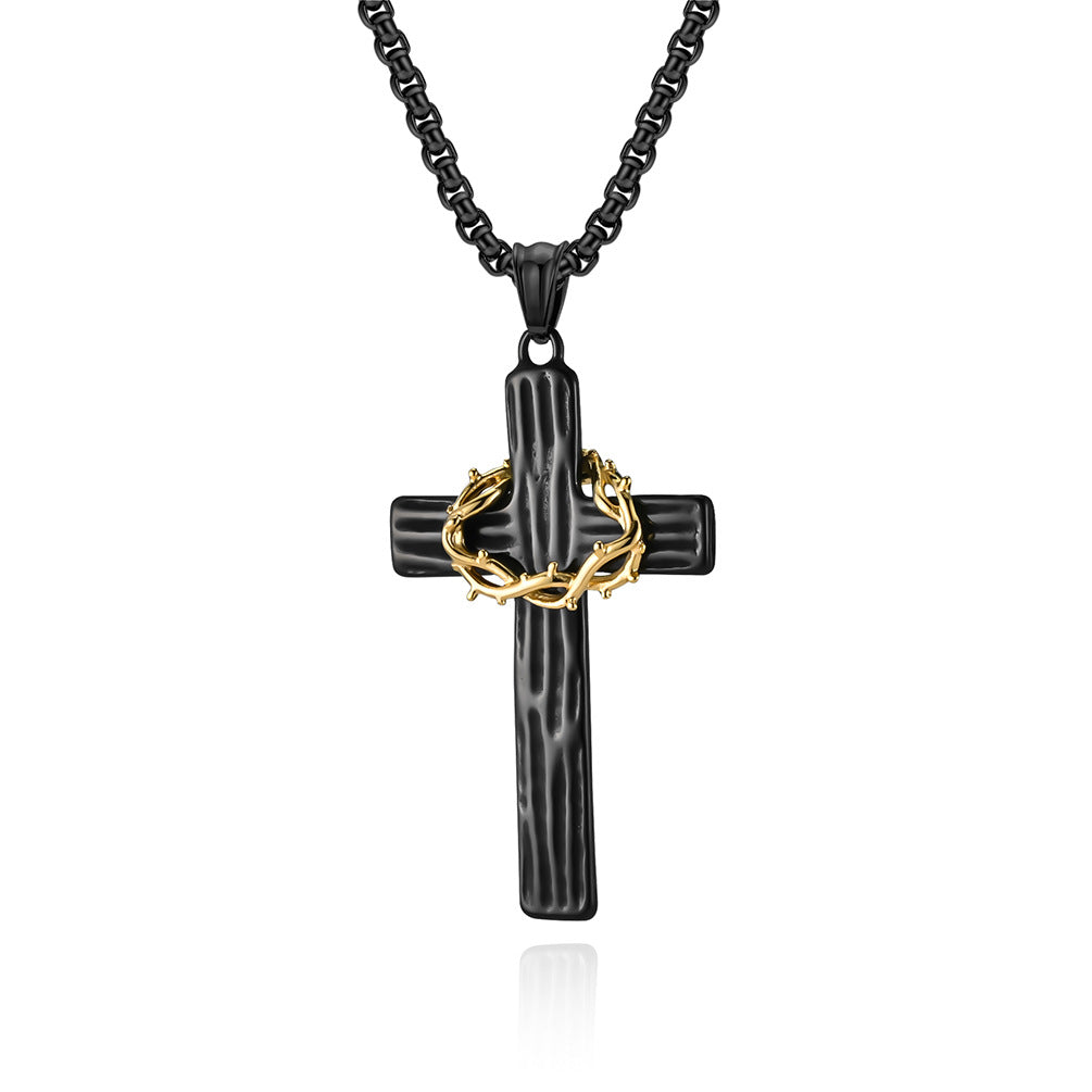 Retro Titanium Steel Garland Cross Two-color Pendants