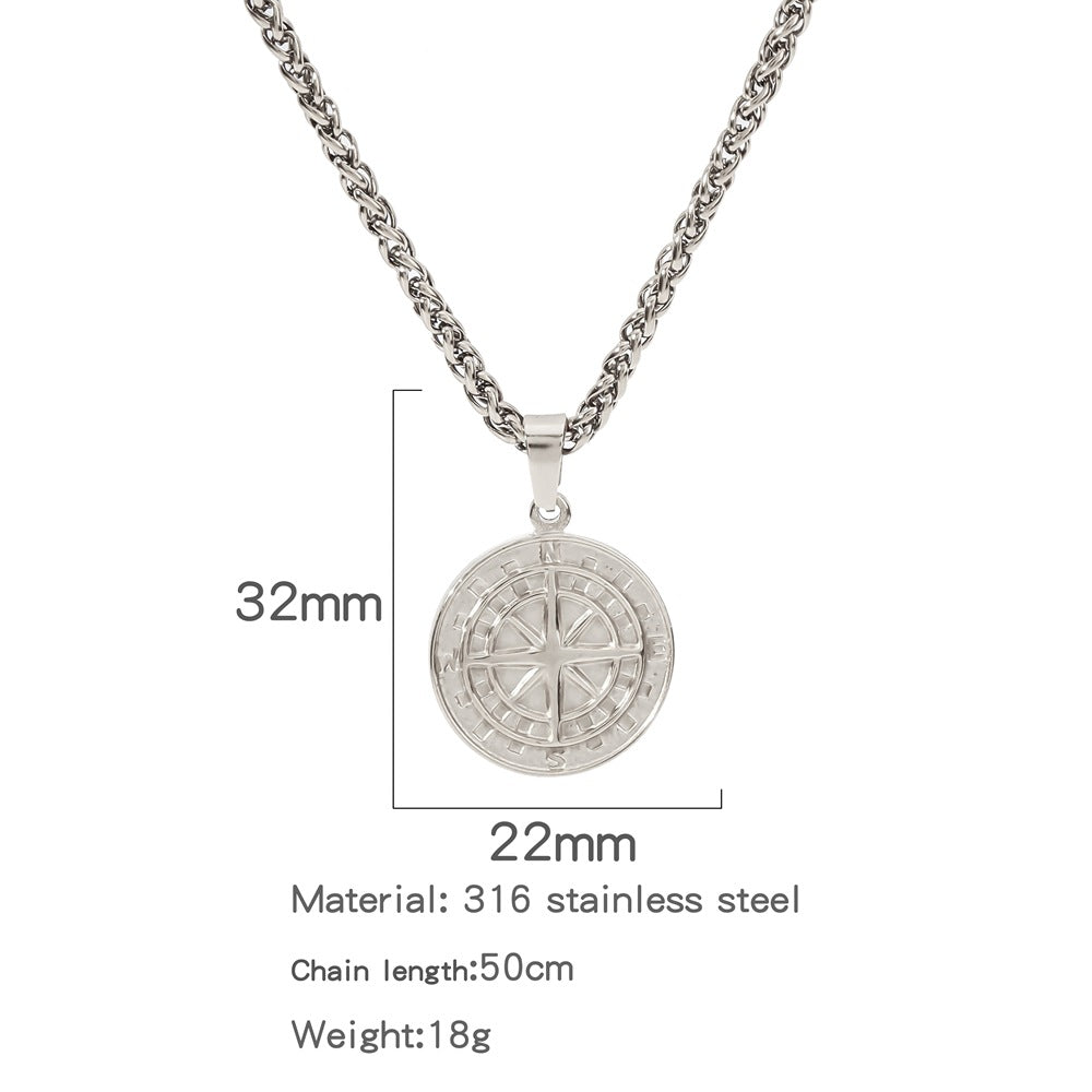 Men's Fashion Viking Nordic Style Metal Compass Necklaces