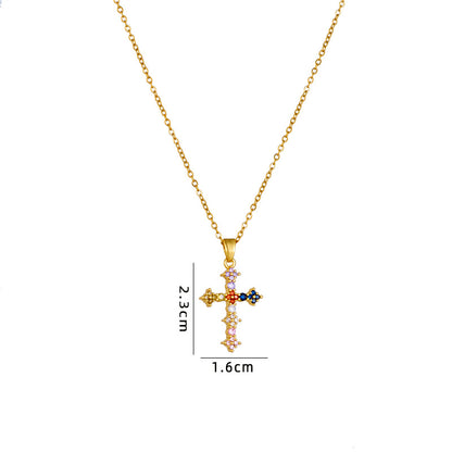 Titanium Steel Female Inlaid Color Zircon Necklaces