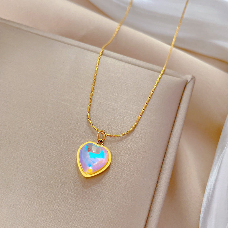 Colorful Peach Heart Minimalist Furnace Real Gold Female Clavicle Necklaces