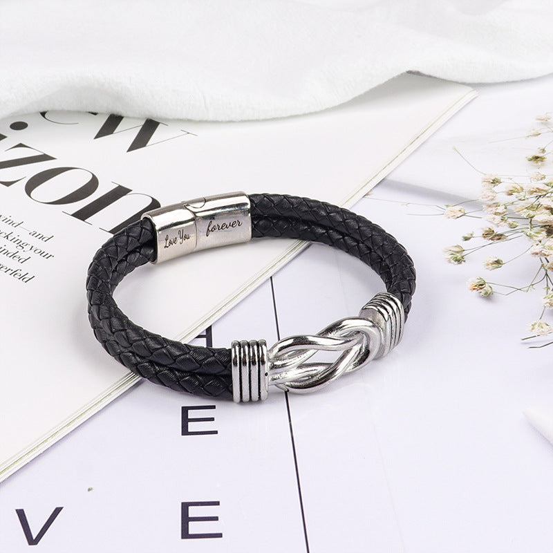 Leather Lettering Stainless Steel Magnetic Twist Bracelets