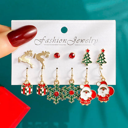 Women's Oil Santa Claus Tree Elk Suit World Party Earrings