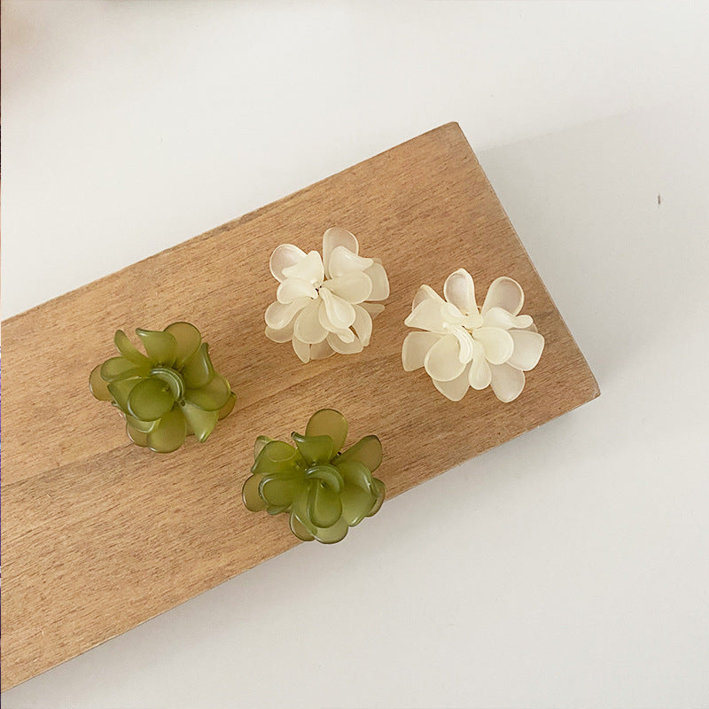 Women's Elegant Transparent Colored Flower Resin Beige Earrings