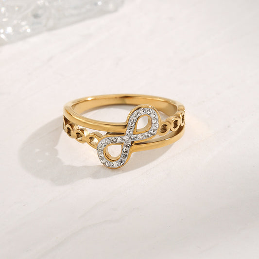 Lucky Inlaid Zircon Titanium Steel Female Rings