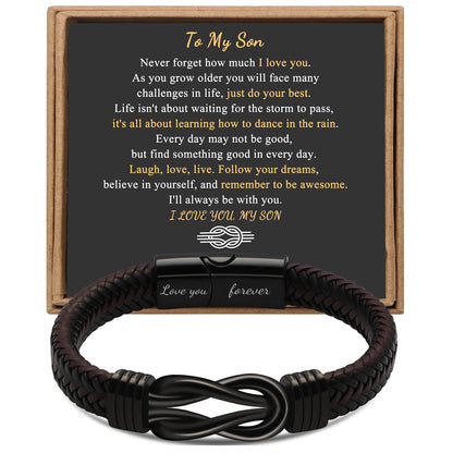 Leather Lettering Stainless Steel Magnetic Twist Bracelets