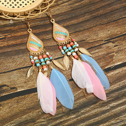 Long Feather Ethnic Style Tassel Yunnan Earrings