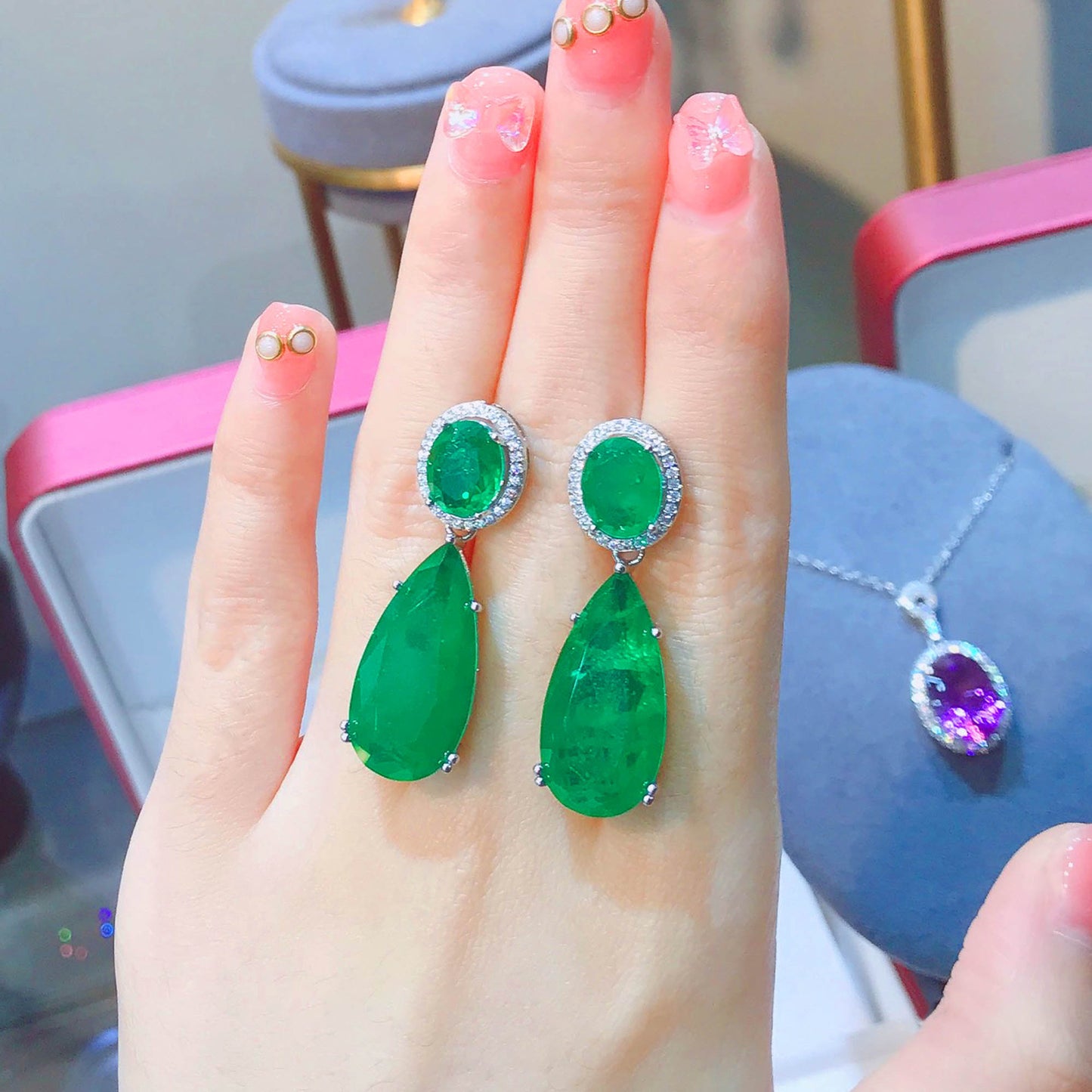 Retro Large Water Drop Artificial Emerald Rings
