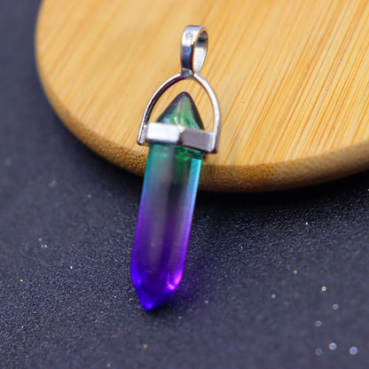 Natural Stone Crystal Hexagon Prism Bullet Pendants