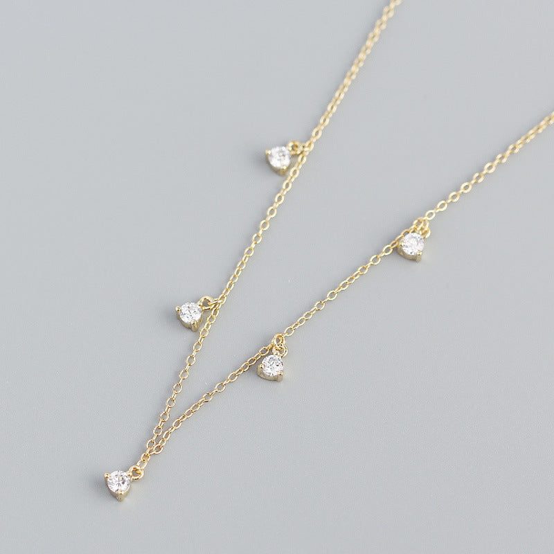 Women's Sterling Sier Minimalist Diamond Inlaid Clavicle Necklaces