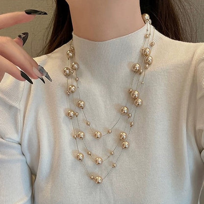 Women's Long Twin Pearl Special Interest Light Necklaces