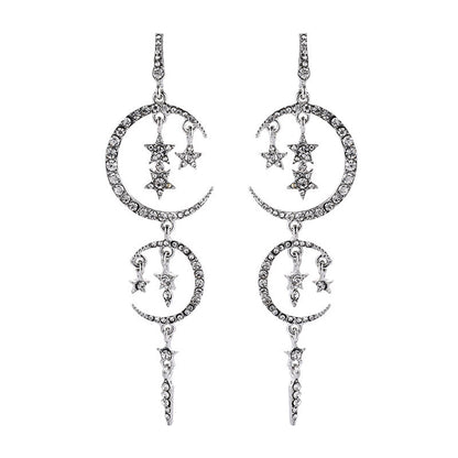 Popular Romantic Rhinestone Star Moon Ear Earrings