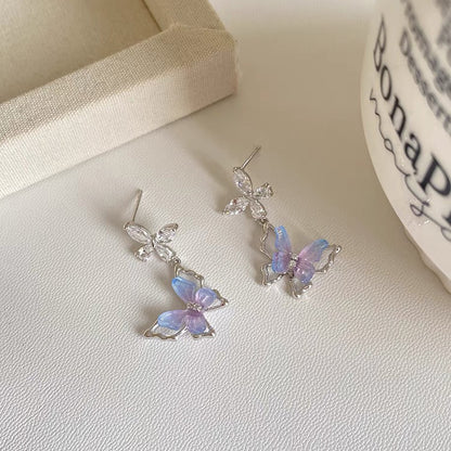 Women's Luxury Style Rhinestone Butterfly Niche Design Earrings