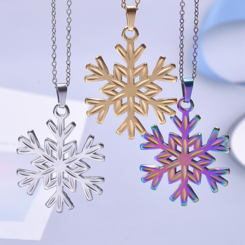 Stainless Steel Snowflake Ornament Accessories Light Necklaces