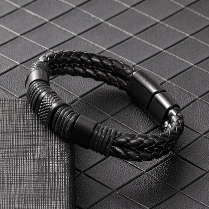 Men's Fashion Jewelry Magnetic Buckle Leather Double Bracelets