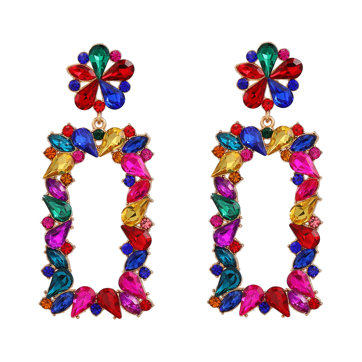 Female Flower Square Full Diamond Party Earrings