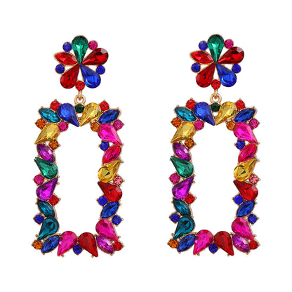 Female Flower Square Full Diamond Party Earrings