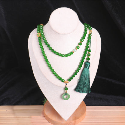 Chinese Style Long Green Beaded National Chain Necklaces