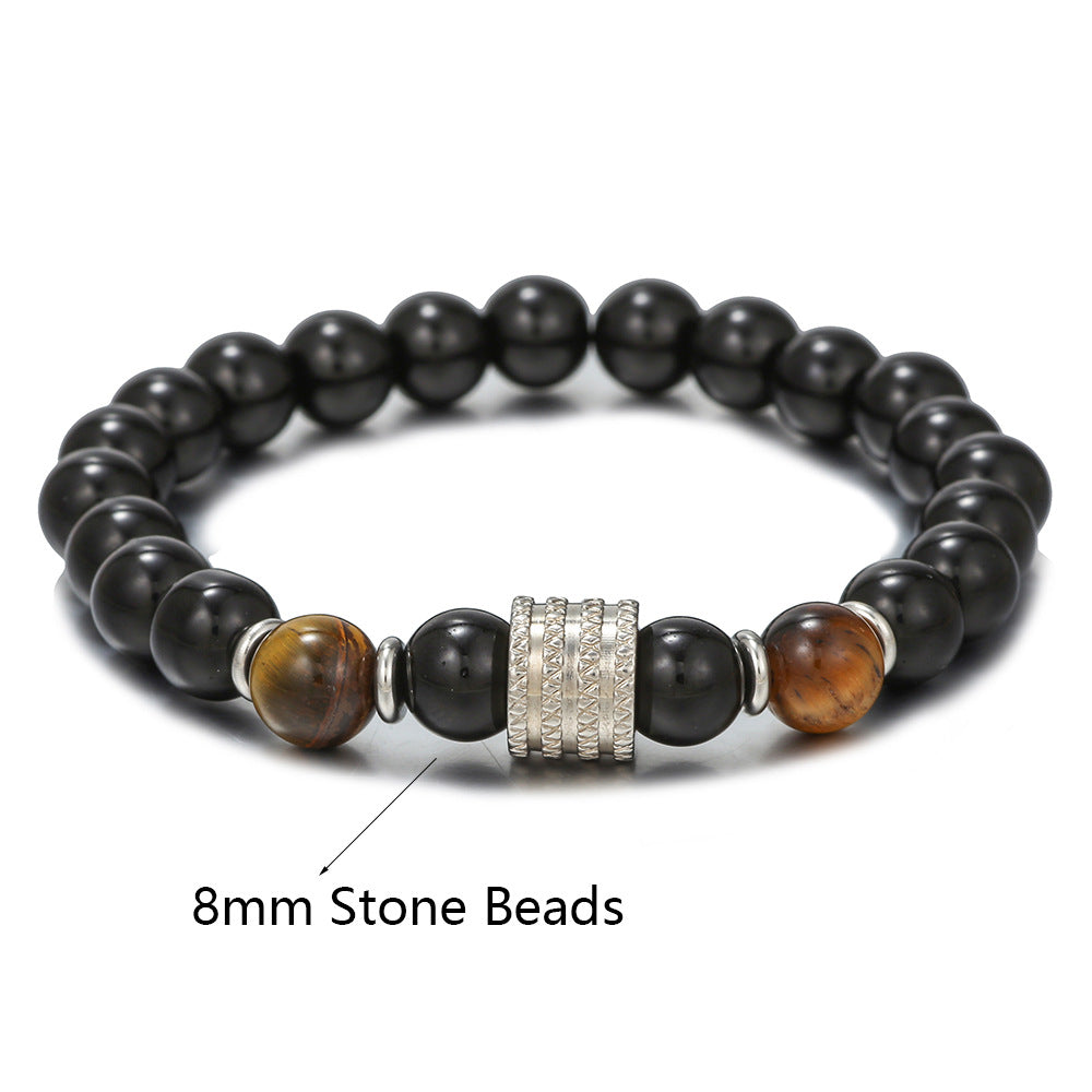 Men's Stainless Steel Tiger Eye Obsidian Bright Black Bracelets