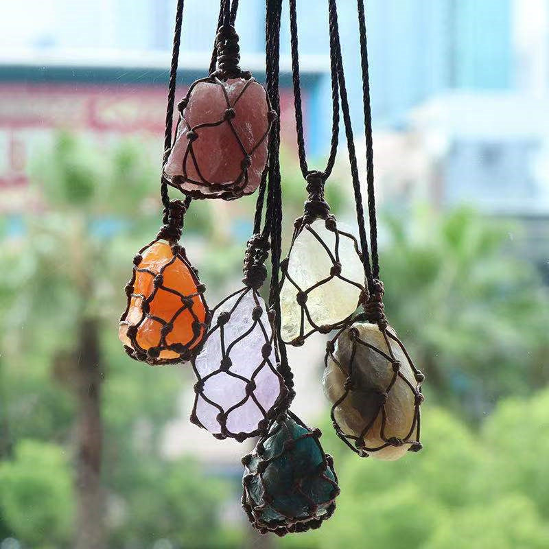 Stone Net Pocket Crystal Agate Rule Pendants