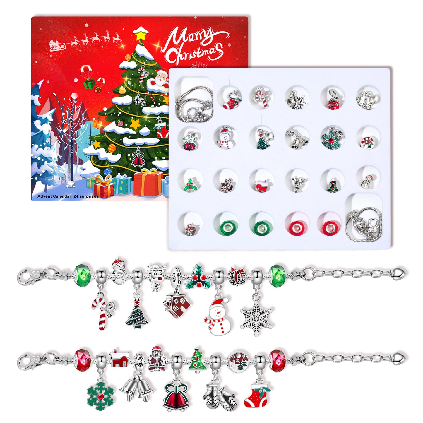 Children's Ornament Beaded Christmas Grid Snowman Blind Bracelets